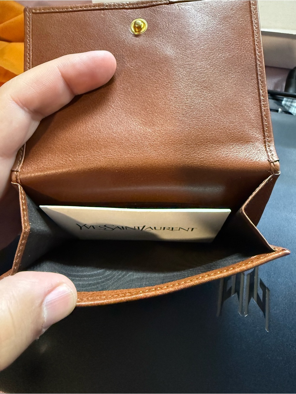 Saint Laurent Tan Leather Ring-Accent Compact Wallet - Picture 5 of 5
